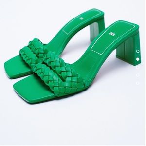 Zara woven green heeled sandals size 39 US 8 NWT